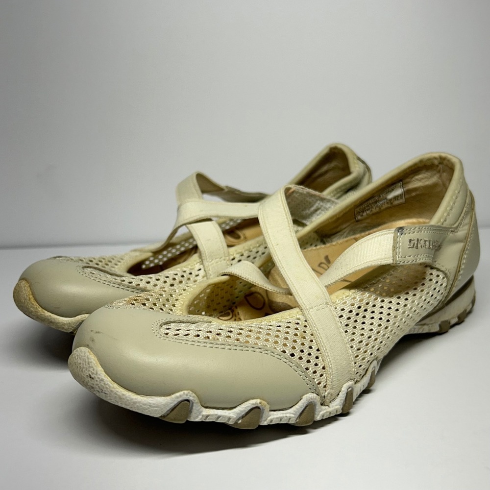 Skechers 21357 Mary Jane Sneakers Beige Women's Size 5 Mesh Leather Gorpcore Y2K